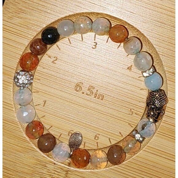 Joseph Nogucci Gemstone Beaded Bracelet Egyptian Eye Signed Stretch Jewelry - Picture 4 of 4